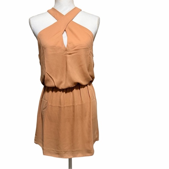 krisa Dresses & Skirts - NWT Revolve Krisa wrap front halter mini dress womens size medium in tan